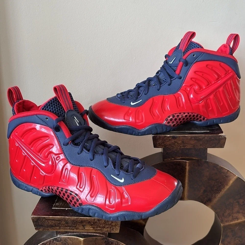 Nike Air Foamposite Little Posite Pro University Red Blue Lace Up Sneakers Shiny
